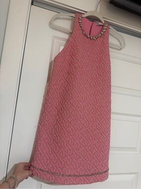Zara Pink Textured Jewel-Neck Shift Dress